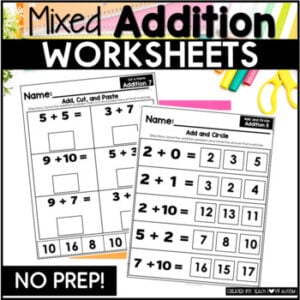 Mixed addition worksheets by Teach Love Autism