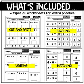 Mixed subtraction worksheets by Teach Love Autism