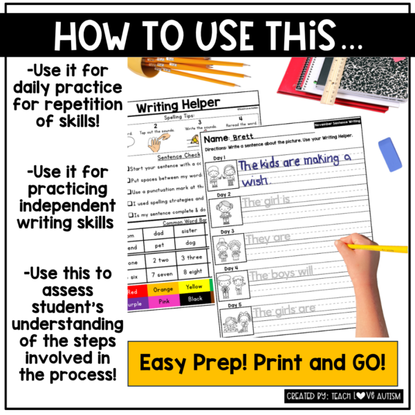 November Sentence Writing Worksheets